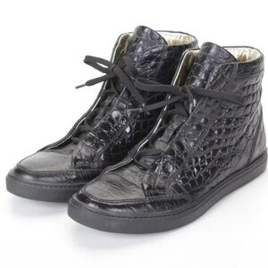 DSQUARED2 Black Croc-Embossed High-Top Sneakers. Italian leather. EU 38